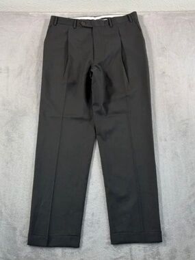 Canali Pleated Dress Pants 32x29 Black Wool High Rise Made in Italy